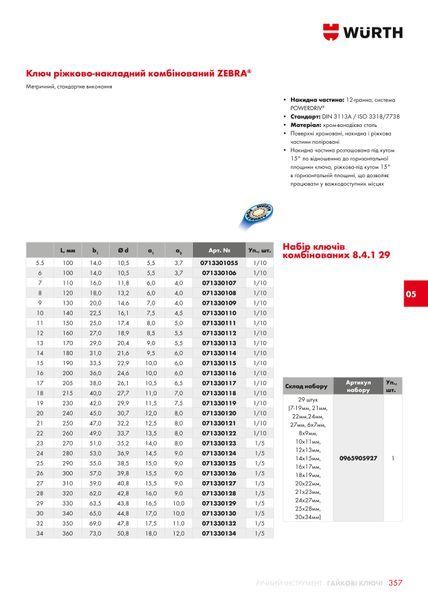 Ключ гайковий комбінований, коротке виконання, WS13, ZEBRA WURTH (071330113)(1шт) 071330113 фото