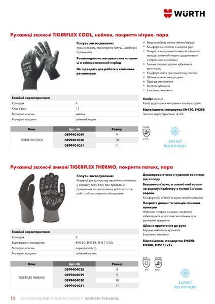 Рукавиці захисні зимові TIGERFLEX THERMO, покриття латекс, пара, р.10 Wurth (0899404030)(1шт) 0899404030 фото