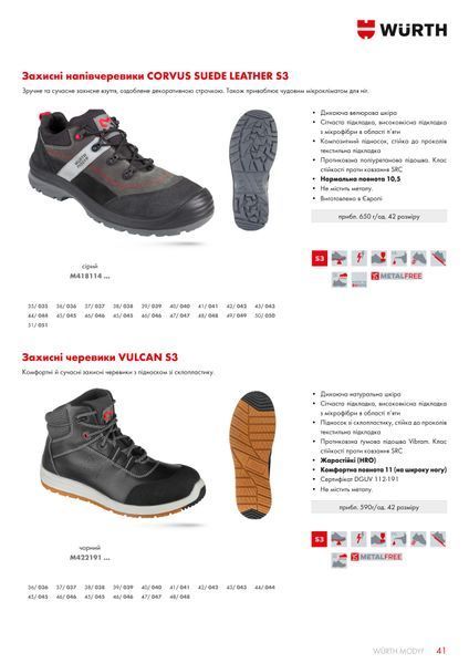 Ботинки защитные VULCAN, S3 HRO, высокие, композ. носок, черные, пара, р.40, MODYF WURTH (M422191040)(1шт) M422191040 фото