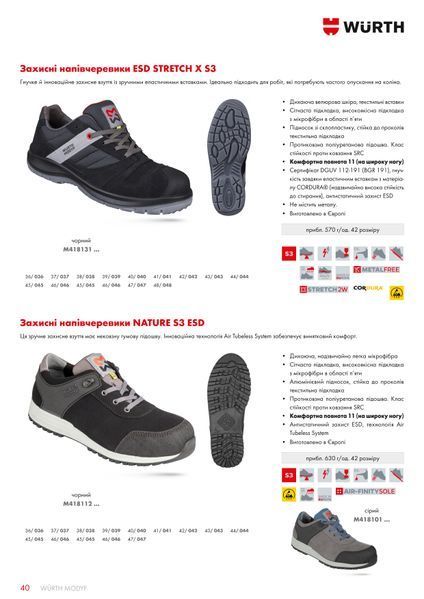 Черевики захисні STRETCH X, S3 ESD, комп. носок, низькі, чорні, пара, р.39, MODYF WURTH (M418131039)(1шт) M418131039 фото