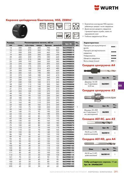 Коронка циліндрична біметалева, HSCO8-LS-MET-D52MM, ZEBRA WURTH (0632900052)(1шт) 0632900052 фото