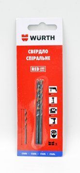 Свердло спіральне по металу, HSS, DIN338, 2шт. в блістері, 3,0 mm, RED LINE Wurth (0624730902)(1шт) 0624730902 фото