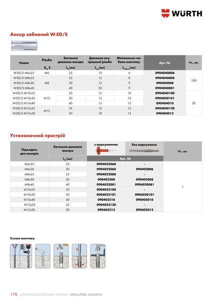 Установочное устройство для анкеров W-ED/S M6x25 WURTH (0904022060)(1шт) 0904022060 фото